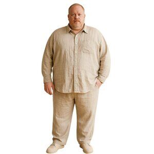 MEN'S VINTAGE 90s Pelle Pelle Linen Shirt Pants Set Cream MAN'S 4 Extra Large